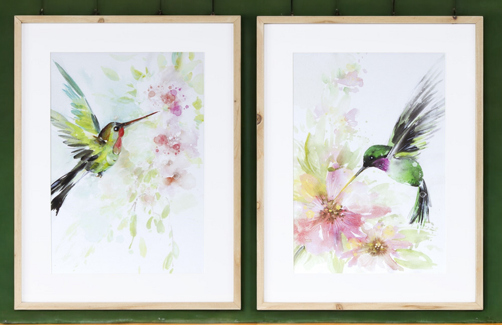 Hummingbird Watercolor Art - Set of (2) Wood Framed
