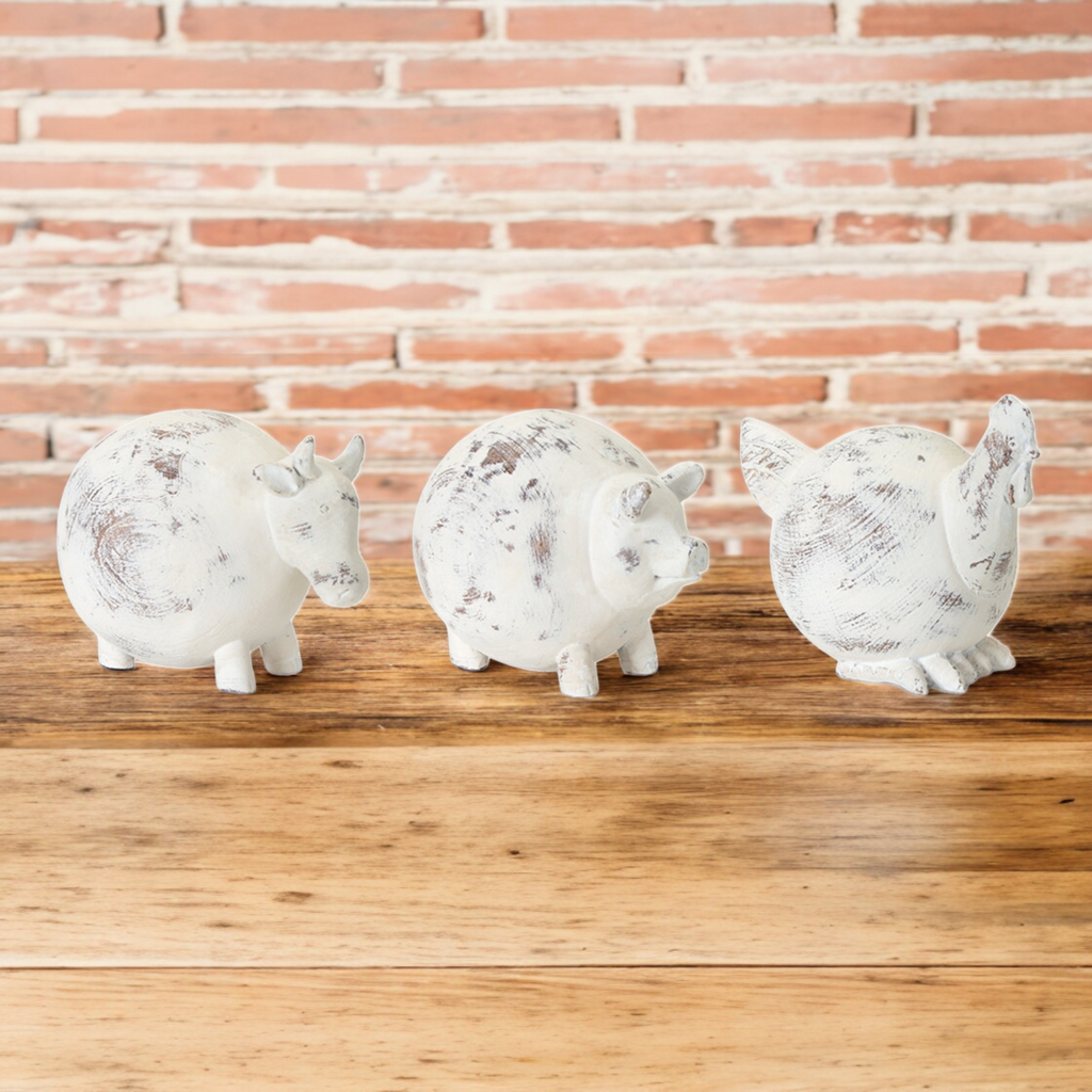Distressed Set of (3) Farm Animals