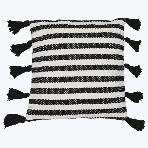 Hand Woven Black/White Striped Pillow