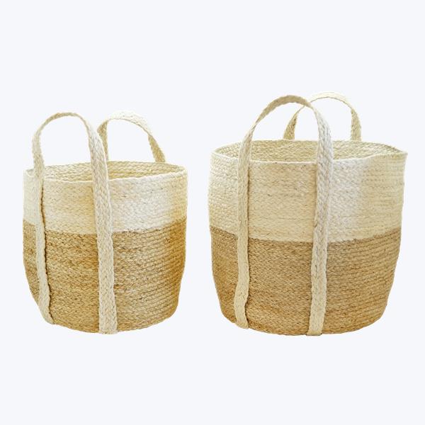 Copy of Braided Jute Basket with Handles  Set of (2) - Cream/Natural