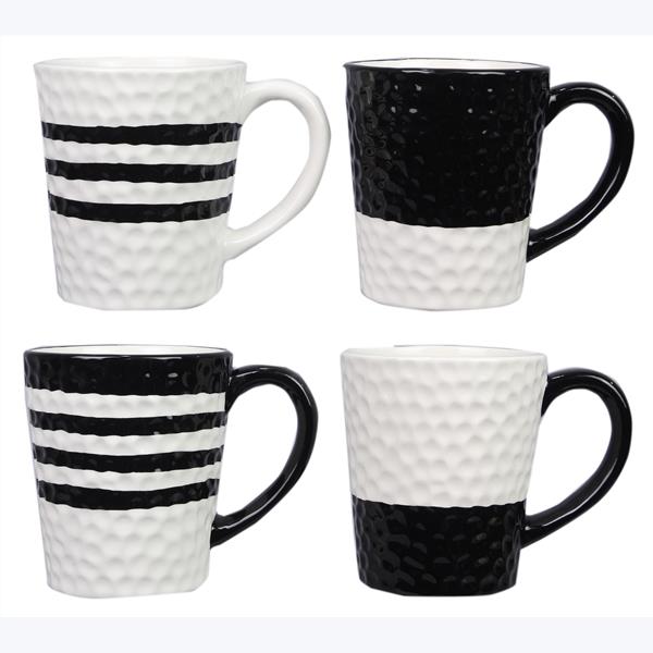 Ceramic Black & White Mug - Set of (4) Assorted Styles