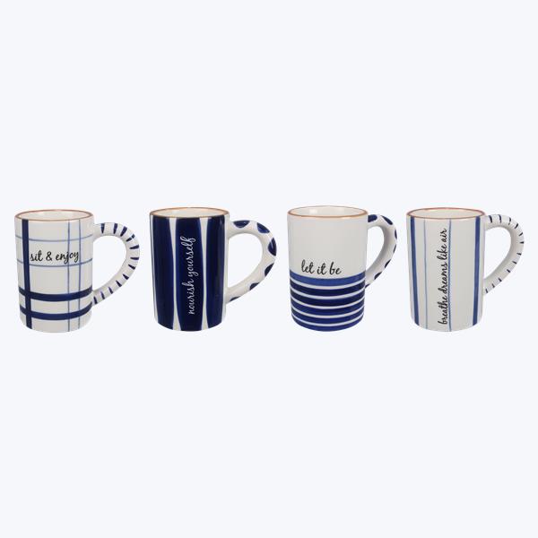 Blue & White Ceramic Mugs - Set of (4)