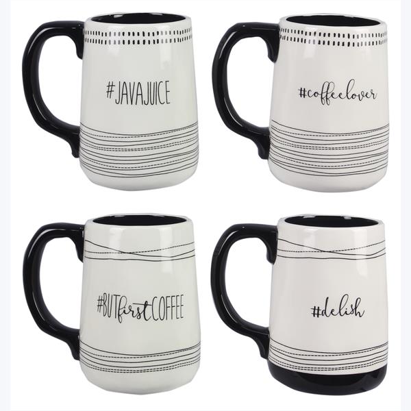 Ceramic Black & White #Hashtag Coffee Mug - Set of (4)