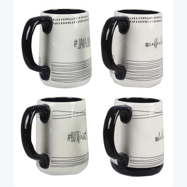 Ceramic Black & White #Hashtag Coffee Mug - Set of (4)