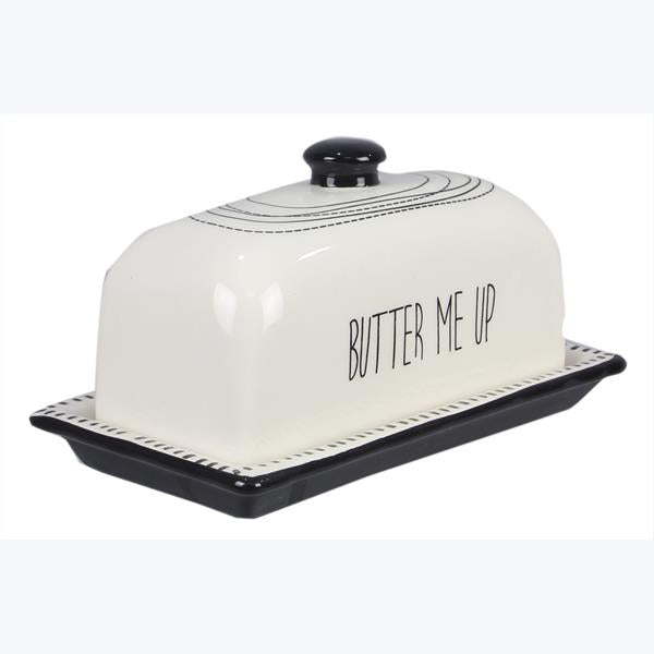 Ceramic Black & White Butter Dish with Lid