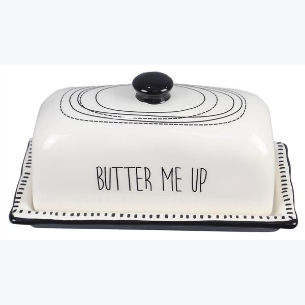 Ceramic Black & White Butter Dish with Lid
