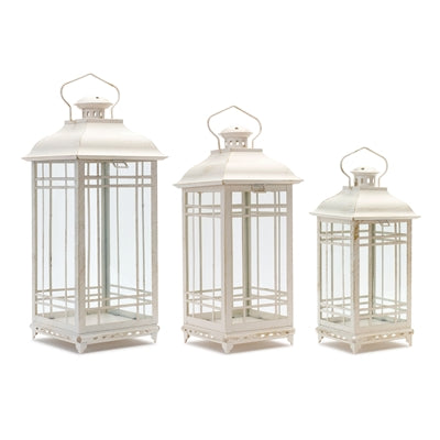 Beautiful Metal Lantern set of (3) - Off White