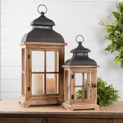 Beautiful Wood & Metal Lantern Set of (2)