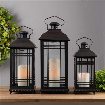 Beautiful Black/Rust Lanterns Set of (3)
