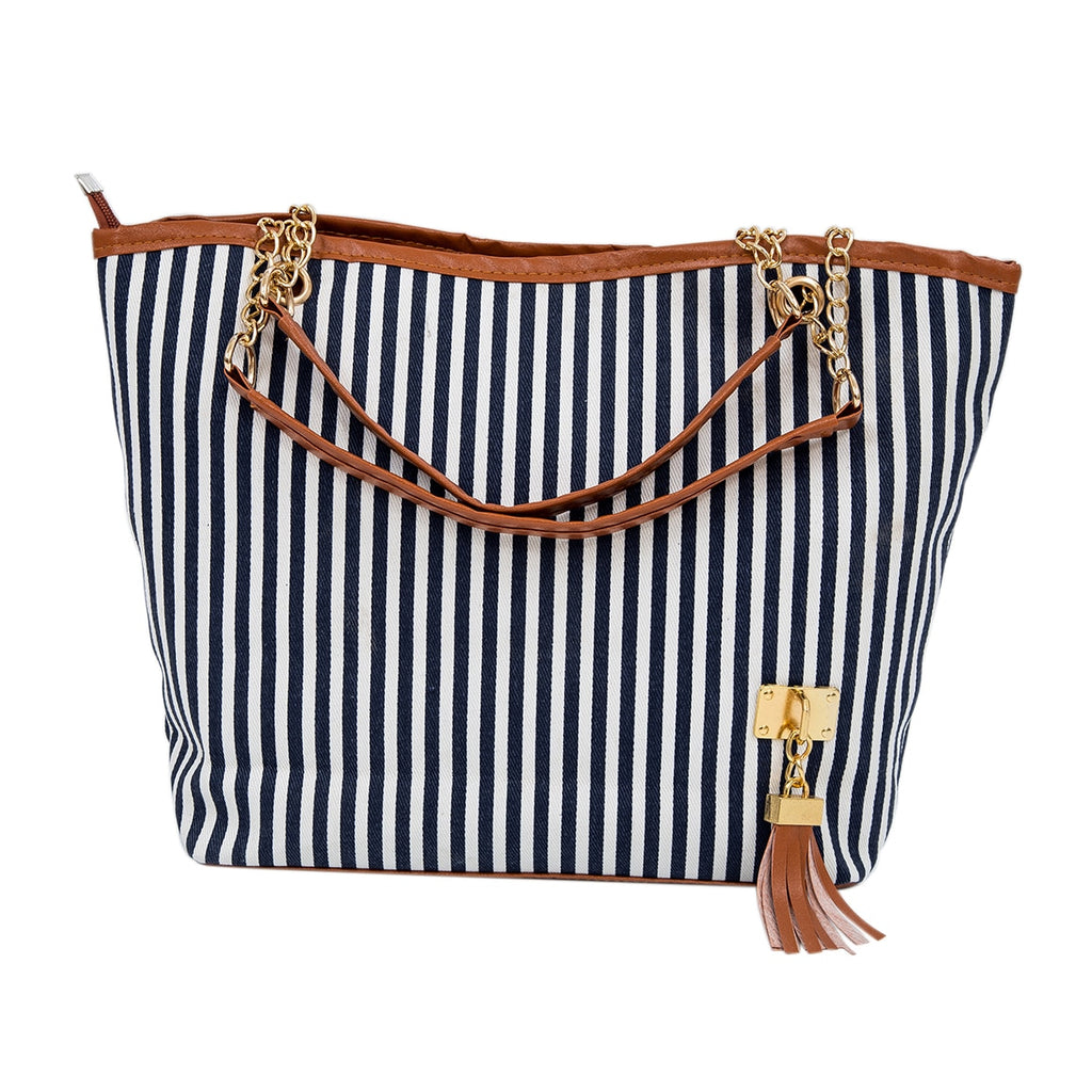 Striped Canvas Shoulder Handbag/Tote Bag