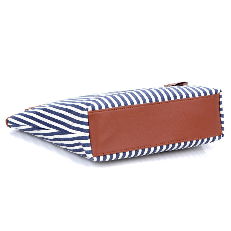 Striped Canvas Shoulder Handbag/Tote Bag